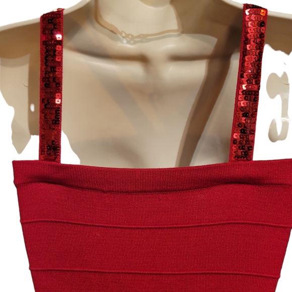 Red Dress S Sequins Party Bandeau Dress - Picture 9 of 11